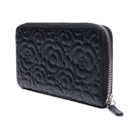 Chanel Zipper Long Black Camellia Round Wallet - Picture 1 of 7